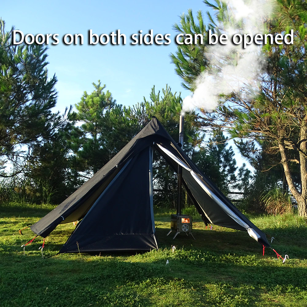 Cheap Goat Tents Ultralight Camping Teepee Tent with Chimney Window Outdoor Tipi Pyramid Tent Double Layer Bushcraft 1 Person Tents Hot Tent   